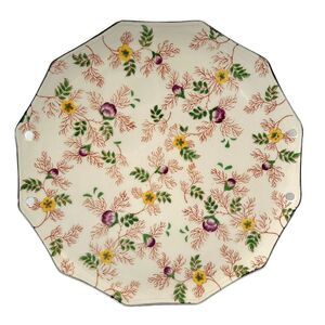 Mikori Ware Plate Vintage 10.75” Japan Hand Painted Floral Asian 4 Ribbon Holes